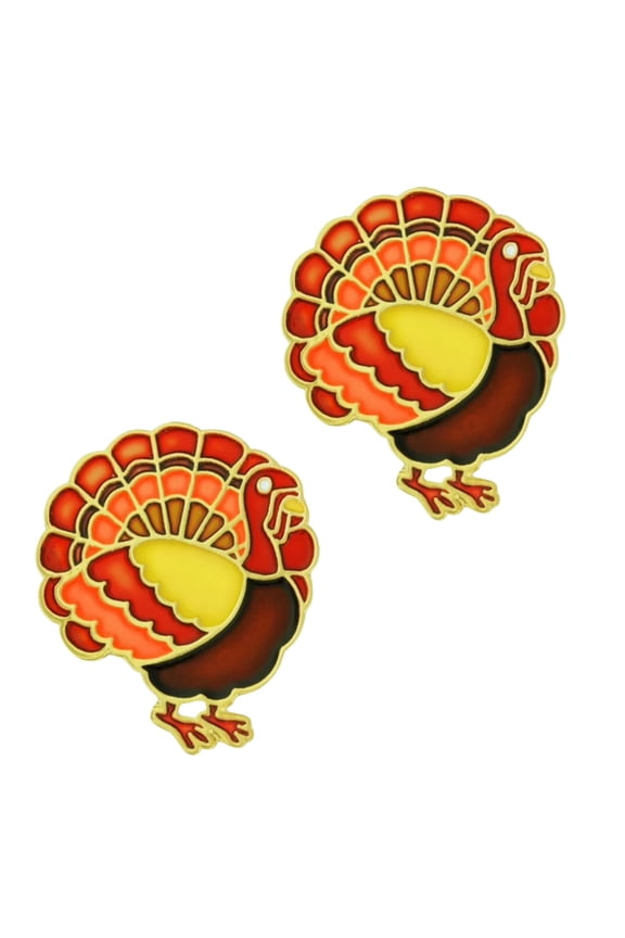 Thanksgiving Turkey Enamel Lapel Pins Set of 2 Gold Plated Fall Harvest Pins for Holiday Outfits, Hats & Bags