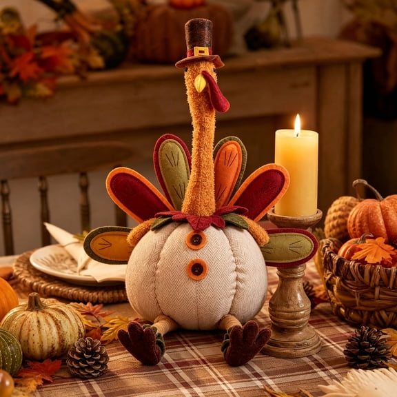 Thanksgiving Turkey Figurines, Turkey Couple Tabletop Decor Adjustable Neck Weighted Base Handmade Harvest Centerpiece, Fall Mantel Shelf Dining Table Decoration for Thanksgiving Farmhouse Home