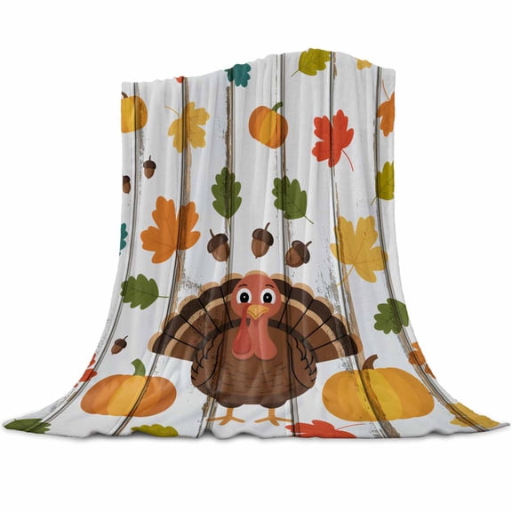 Thanksgiving Turkey Flannel Blanket for Bed,Travel and Camping, Pumpkin Maple Leaf Acorn Super Soft Cozy Blanket for All Seasons 30"x40"