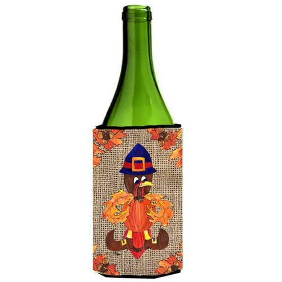 Thanksgiving Turkey Fleur De Lis On Faux Burlap Wine bottle sleeve Hugger - 24 oz.
