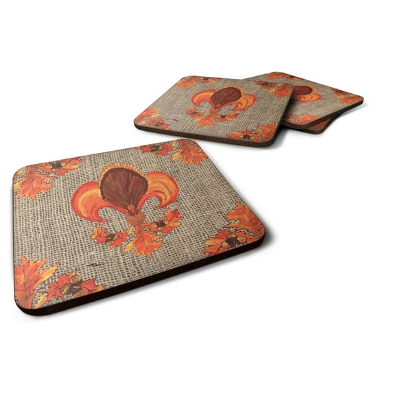 Thanksgiving Turkey Fleur de lis Foam Coaster Set of 4