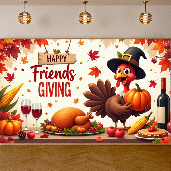 Thanksgiving Turkey Friendsgiving Banner Autumn Leaves Harvest Decorations for Fall Party Family Gathering Indoor Celebration