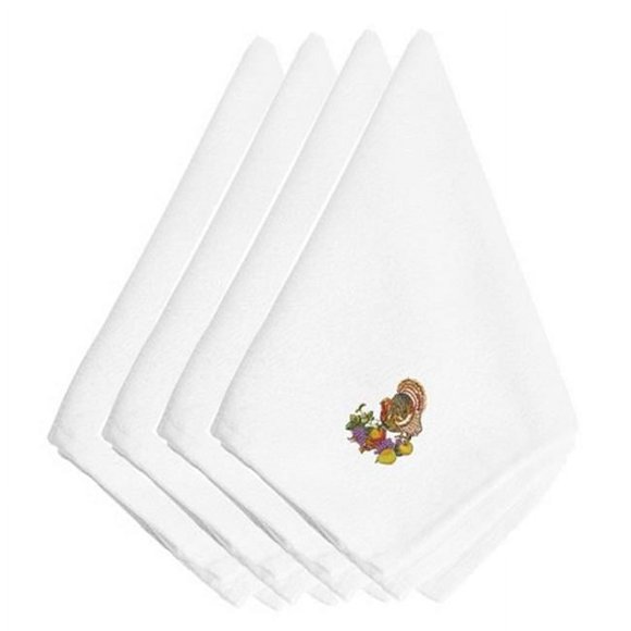 Thanksgiving Turkey & Fruit Embroidered Napkins, Set of 4