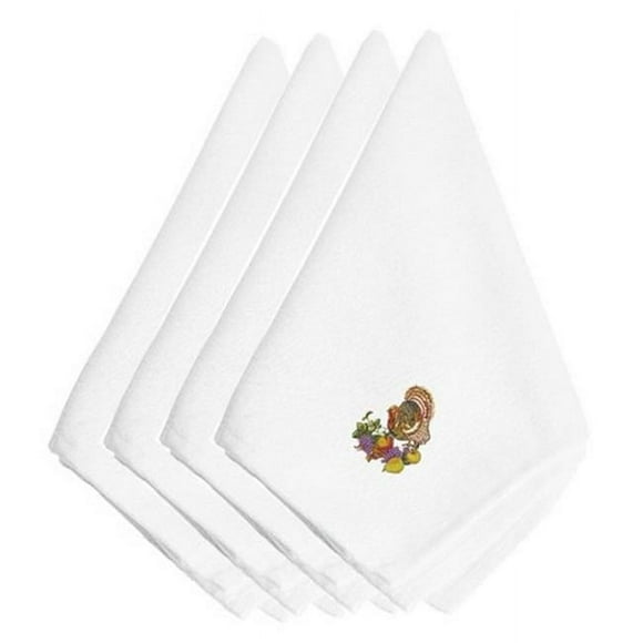 Thanksgiving Turkey & Fruit Embroidered Napkins, Set of 4