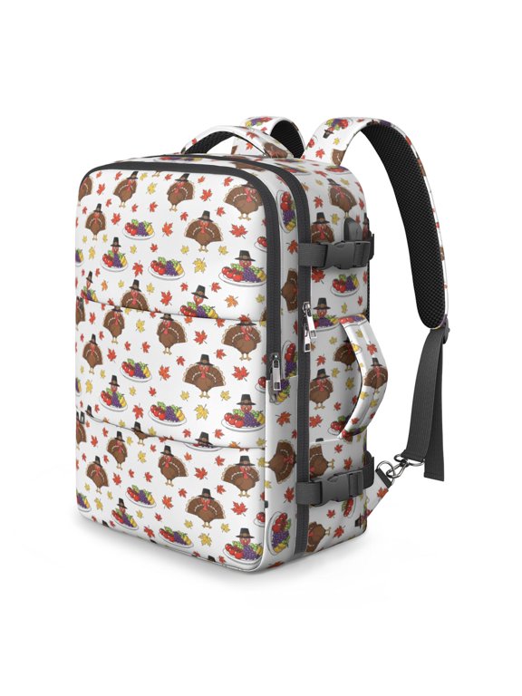 Thanksgiving Turkey Fruit Plate Maple Leaf Travel Laptop Backpack, Convertible Carry on Duffel with Multi Compartments & USB Port, Water Resistant Twill Gifts for Men Women