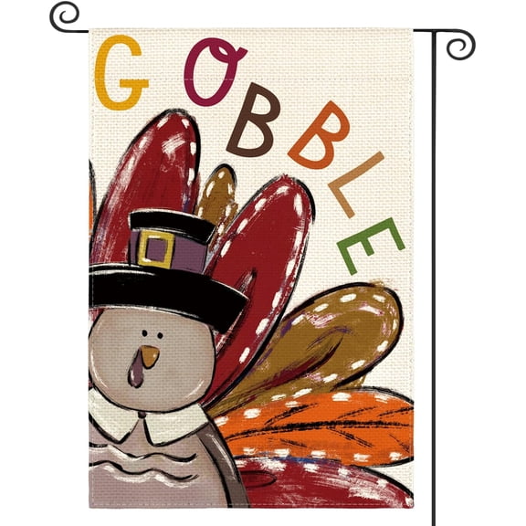 Thanksgiving Turkey Garden Flag 12x18 Inch Double Sided, Gobble Harvest Holiday Yard Outdoor Decorative Flag