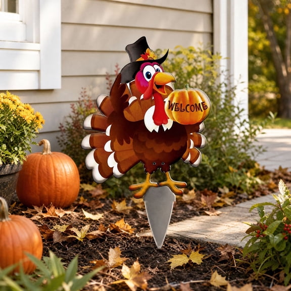 Thanksgiving Turkey Garden Stake, Festive Fall Yard Decoration for Lawn, Garden, Pathway and Outdoor Harvest Party Decor, Autumn Seasonal Home Accent