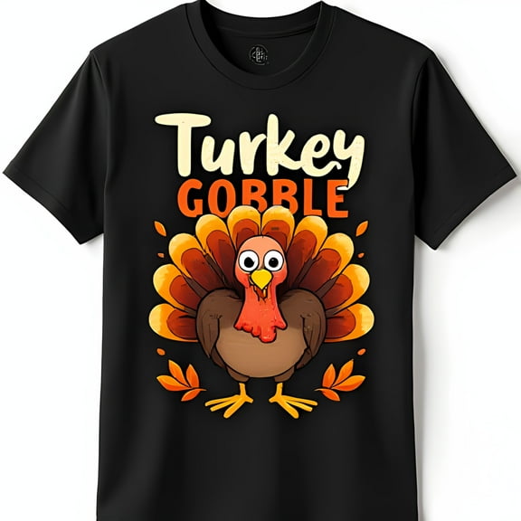 Thanksgiving Turkey Gobble T-Shirt Cute Cartoon Turkey Design on Black Tee