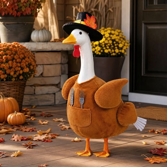 Thanksgiving Turkey Goose Outfit, Fall Goose Outfit Costume, Porch Goose Statue Fall Outfit, Holiday Garden Lawn Decoration, 23 Inch Goose Clothing, Outdoor Patio Festive Decor