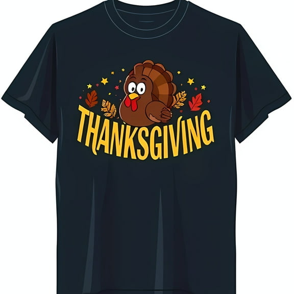 Thanksgiving Turkey Graphic T-Shirt for Men & Women Black Tee with Yellow Font