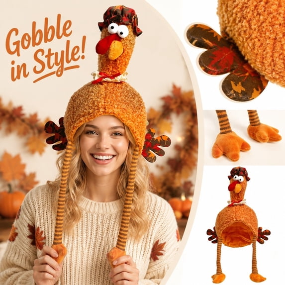 Thanksgiving Turkey Hat Turkey Head Costume Plush Gobbler Hat for Thanksgiving Trot Dress Up Party, Role Play and Carnival Cosplay