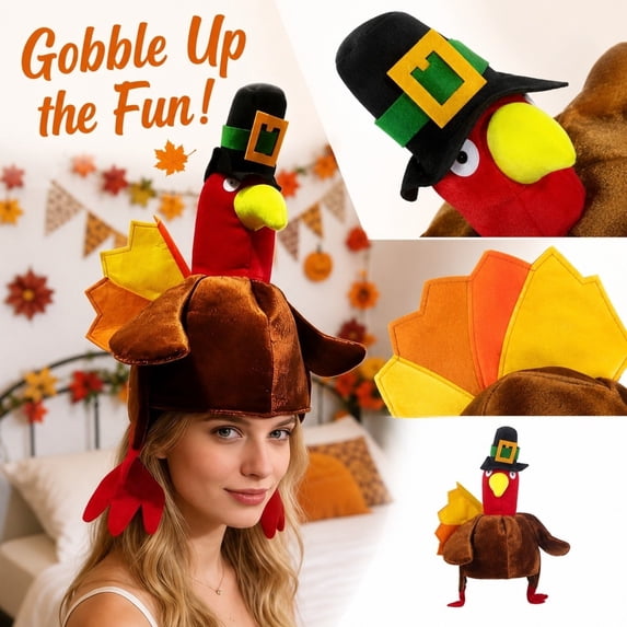 Thanksgiving Turkey Hat for Women Men Funny Cap Dress-up Cosplay Costume Decorative Turkey Tail, Soft Cartoon Party Decorations Accessories,Holiday Novelty Gift