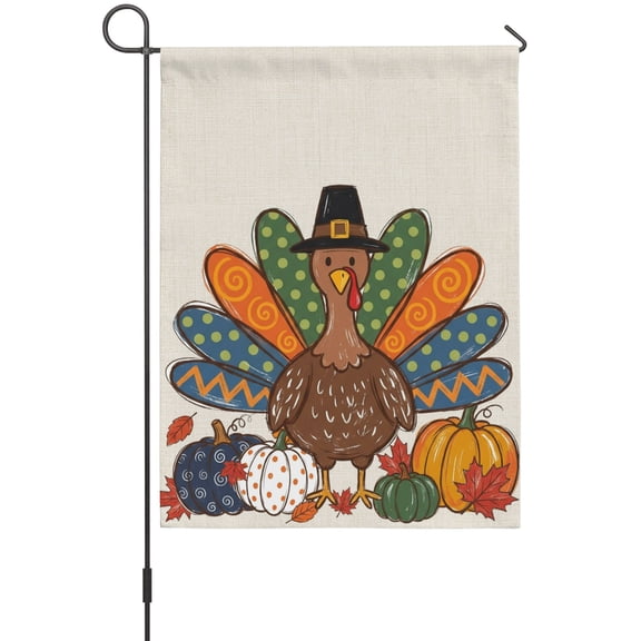 Thanksgiving Turkey House Flags For Outdoor, Fall Cartoon Polka Dot Turkey Pumpkin Retro Small Double Side Yard Flags Weather Proof House Decor for Lawn Outside Holiday 28 x 40 Inches