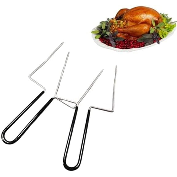 Thanksgiving Turkey Lifter Serving Set,2 Prongs Stainless Steel Poultry Roast Meat Forks,Durable Turkey Forks Set of 2