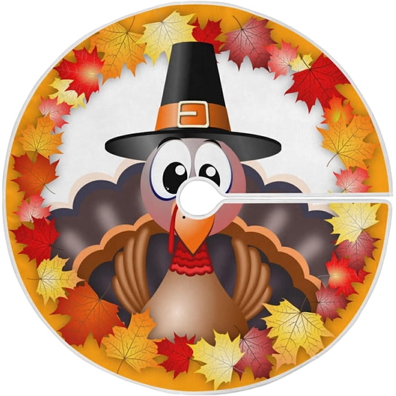 Thanksgiving Turkey Maple LeafTree Skirt, Seasonal Tree Mat Holiday Party Supplies Ornaments Indoor Outdoor Decorations for Tabletop Trees 35.4 Inches