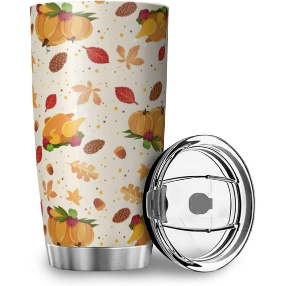 Thanksgiving Turkey Maple Pumpkin Tumbler Stainless Steel Travel Mug Vacuum Insulated with Lid Thermal Cup Gifts Pumpkin-3 20oz