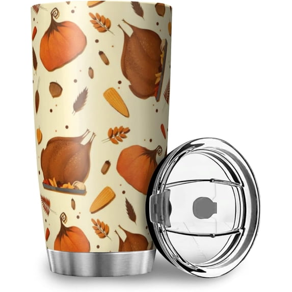 Thanksgiving Turkey Maple Pumpkin Tumbler Stainless Steel Travel Mug Vacuum Insulated with Lid Thermal Cup Gifts Turkey-2 20oz