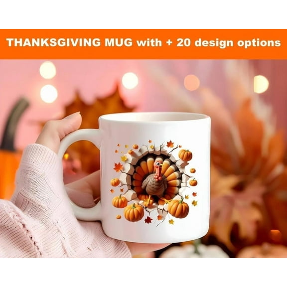 Thanksgiving Turkey Mug, Fall Pumpkin Coffee Cup, Festive Holiday Drinkware Gift