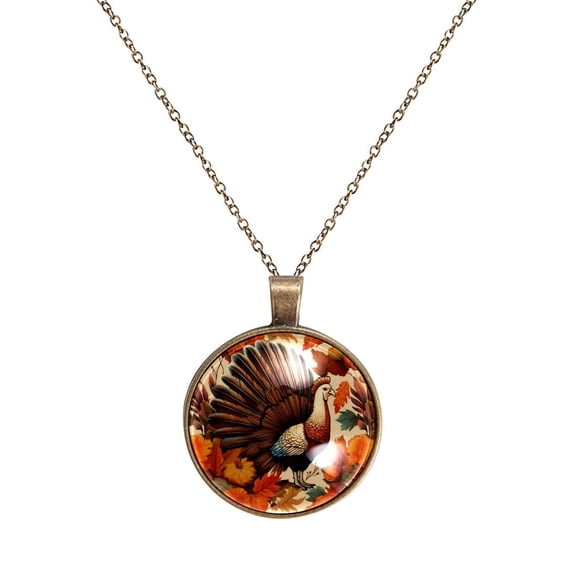 Thanksgiving Turkey Necklace Personalized Custom Photo Round Pendant Adjustable Stainless Steel Necklaces with Gift Box for Men Women Mothers Valentine's Jewelry Gift