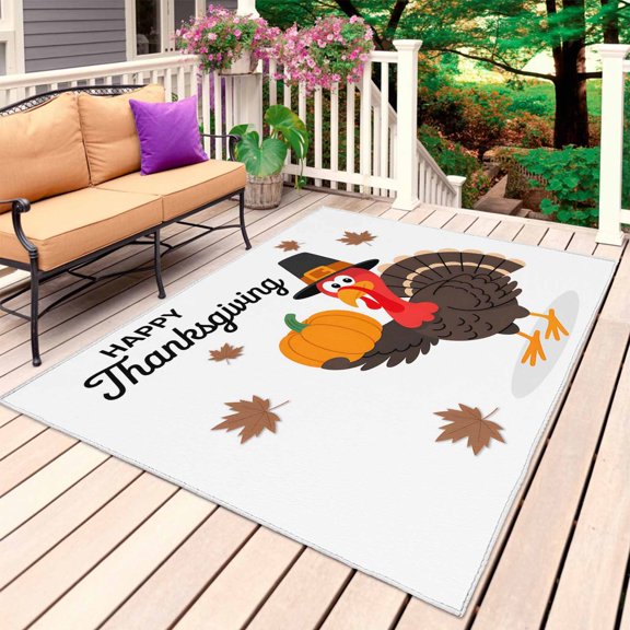 Thanksgiving Turkey Outdoor Rug 4x6 Ft, Non Slip Washable Area Rug, Fall Modern Minimalist Maple Leaf Patio Rugs Carpet Runner, Large Floor Mat for Indoor/Outdoor Deck Porch Camping