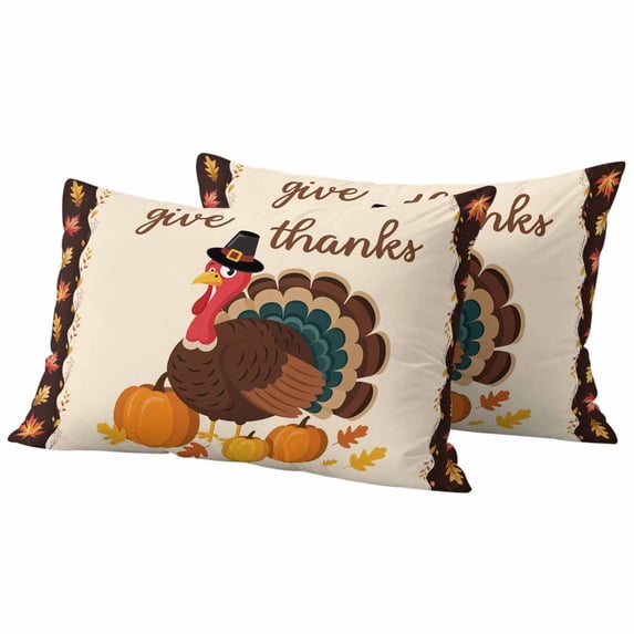 Thanksgiving Turkey Outdoor Waterproof Pillow Covers, Fall Pumpkins Maple Leaves Rustic Decorative Rectangle Throw Pillowcase Sofa Cushion Sham for Patio/Couch/Chair, 20"x12" 2 Pack