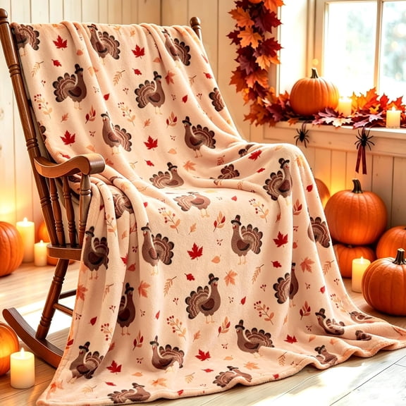 Thanksgiving Turkey Pattern Fleece Throw Blanket for Couch and Bed