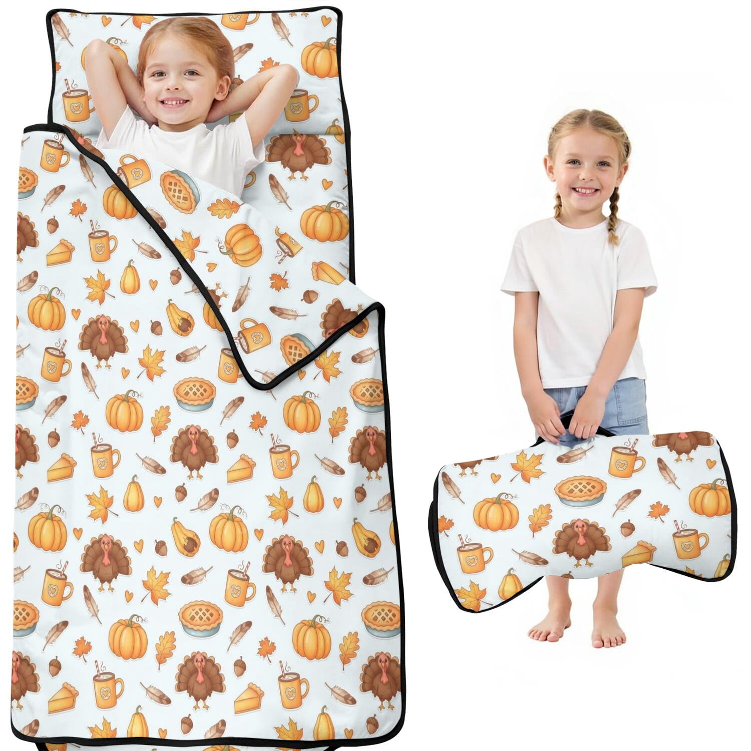 Thanksgiving Turkey Pie Leaf Sticker Pattern Kids Nap Mat, Sleeping Mat ...
