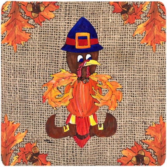 Thanksgiving Turkey Pilgrim Fleur De Lis Foam Coasters - Set Of 4- 3.5 x 3.5 In.