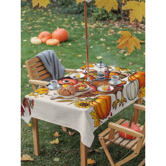 Thanksgiving Turkey Pilgrim Hat Outdoor Tablecloth - 60"x84" Rectangle Table Cloths - Washable Table Cover with Zipper and Umbrella Hole for Patio Garden Picnic