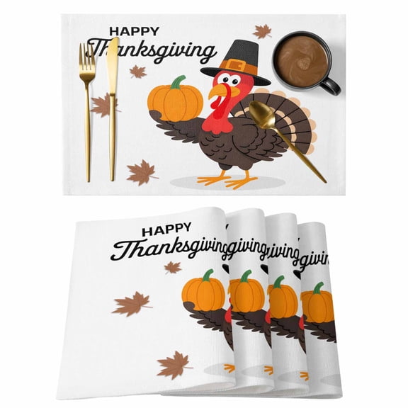 Thanksgiving Turkey Placemats Set of 6, Fall Modern Minimalist Maple Leaf Placemats for Dining Table, Place Mats for Kitchen Tabletop, Waterproof Wipeable Dining Table Mats Set