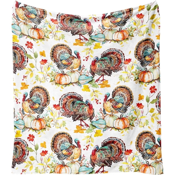 Thanksgiving Turkey Pumpkin Fall Leaves Blanket