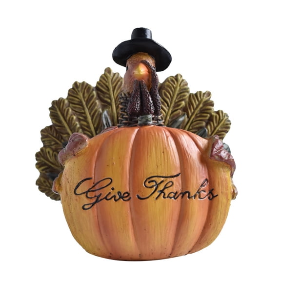 Thanksgiving Turkey Pumpkin Figurine, Hand-Painted Resin Give Thanks Harvest Decoration for Fall Home Decor, Tabletop Accent for Living Room, Entryway and Shelf