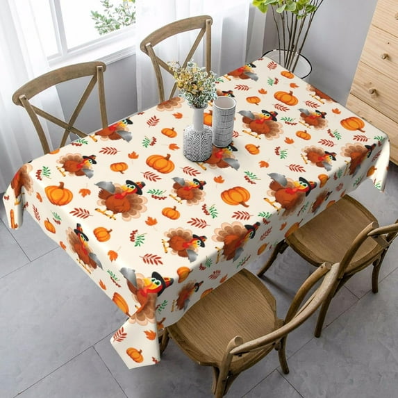 Thanksgiving Turkey Pumpkin Rectangle Tablecloths Fall Table Cover Washable Tablecloth for Kitchen Dining Party 60 X 84 Inch