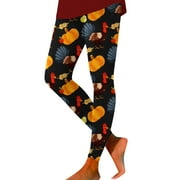 UNBRANDED Thanksgiving Turkey Pumpkin Wheat Print High Waisted Tight Fitting Sports Leggings For Women