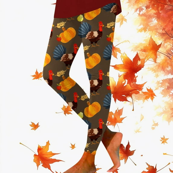 Thanksgiving Turkey Pumpkin Wheat Print High Waisted Tight Fitting Sports Leggings For Women Patterned Leggings for Women Soft plus Size Workout Leggings Women plus Size Running Leggings for Women