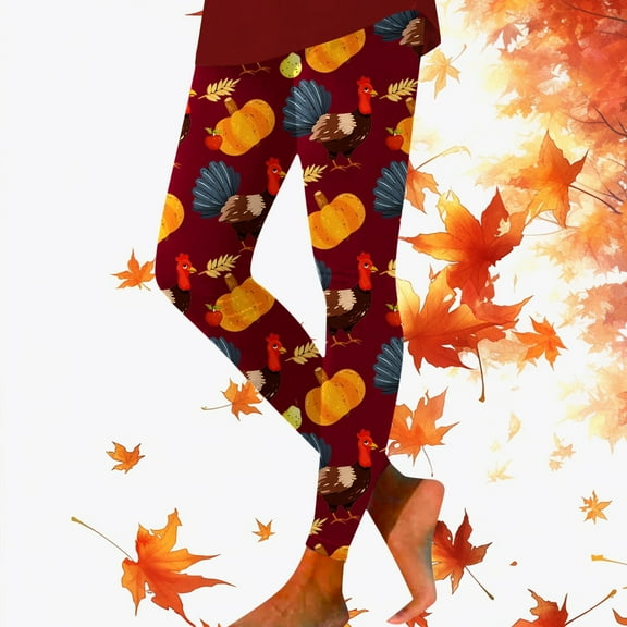 Thanksgiving Turkey Pumpkin Wheat Print High Waisted Tight Fitting Sports Leggings For Women Patterned Leggings for Women Soft plus Size Workout Leggings Women plus Size Running Leggings for Women
