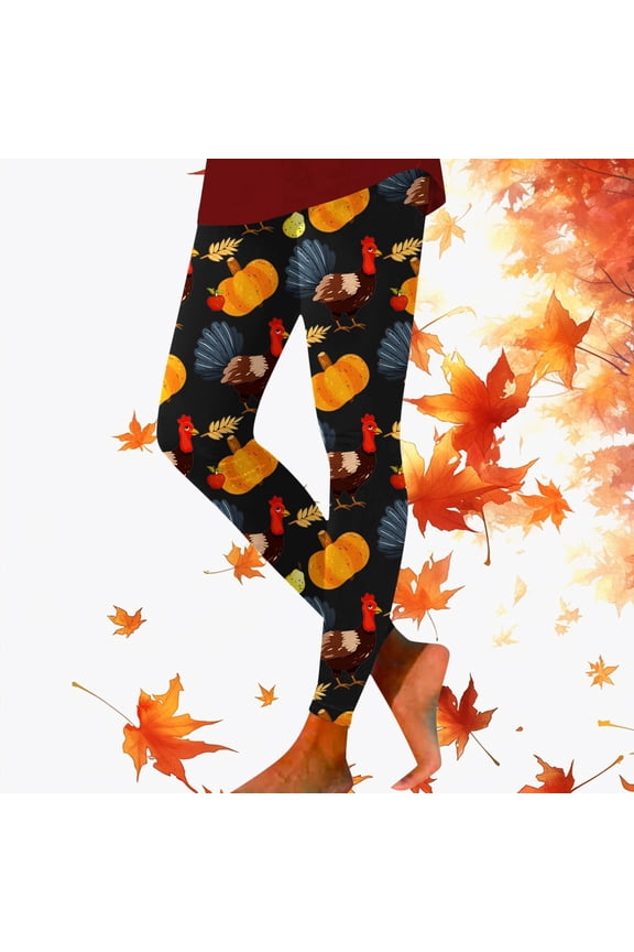 Thanksgiving Turkey Pumpkin Wheat Print High Waisted Tight Fitting Sports Leggings For Women Patterned Leggings for Women Soft plus Size Workout Leggings Women plus Size Running Leggings for Women