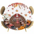 thumbnail image 1 of Thanksgiving Turkey Round Tablecloth, Fitted Table Cover with Elastic for 36"-44" Round Tables, Fall Leaves Autumn Pumpkin Country Rustic Table Cloth Outdoor Dinning Party Waterproof Tablecloths, 1 of 7