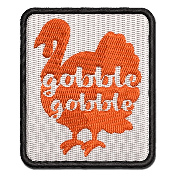 Thanksgiving Turkey Silhouette Gobble Gobble Applique Multi-Color Embroidered Iron-On Patch - 3 Inch Medium