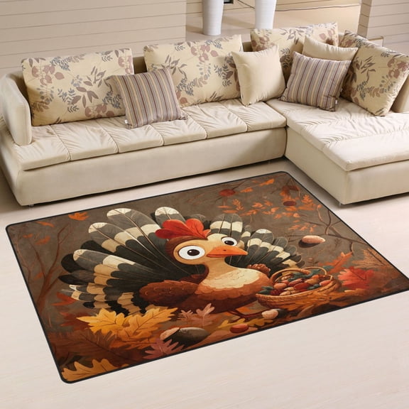Thanksgiving Turkey Soft Polyester Area Rug 31''x20'', Non Slip, Memory Foam, Water Absorbent