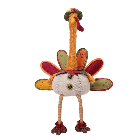 Thanksgiving Turkey Stretchable Plush Doll Decor Ornament Festive Harvest Season Soft Stuffed Turkey Figurine Adjustable Height Fall Home Decor Cute Thanksgiving Tabletop