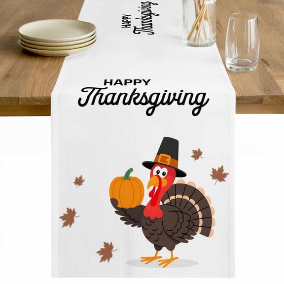Thanksgiving Turkey Table Runner 36 Inches Long Farmhouse Dress Scarves, Fall Modern Minimalist Maple Leaf Dining Tablerunner for Coffee Table/Kitchen Island/Party Décor, Small 13" x 36"