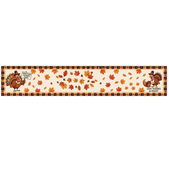Thanksgiving Turkey Table Runner - 72x12.2in Maple Leaves Fall Table Runner - Happy Thanksgiving Kitchen Dining Table Decoration - Autumn Harvest Farmhouse Style Kitchen Dining Table Decoration