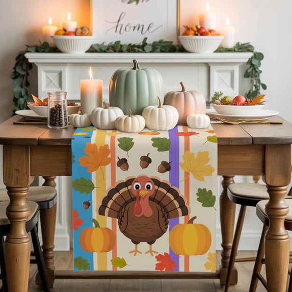 Thanksgiving Turkey Table Runner, Autumn Thanksgiving Kitchen Dining Table Decoration for Home Party Decor 13x120 Inches