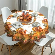 Thanksgiving Turkey Tablecloth Vintage Fall Pumpkin Table Cloth for Kitchen Decoration - 60" X 60" Round