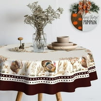 Thanksgiving Turkey Tablecloth Vintage Fall Pumpkin Table Cloth for Kitchen Decoration - 60" X 60" Round