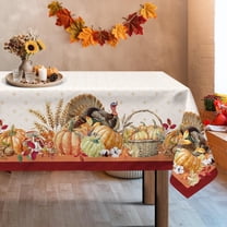 Thanksgiving Turkey Tablecloth Waterproof, Fall Harvest Pumpkins Table Cloth Rectangle Stain Resistant, Washable Table Cover for Home Kitchen Dining Party Decoration (60×84 inch)