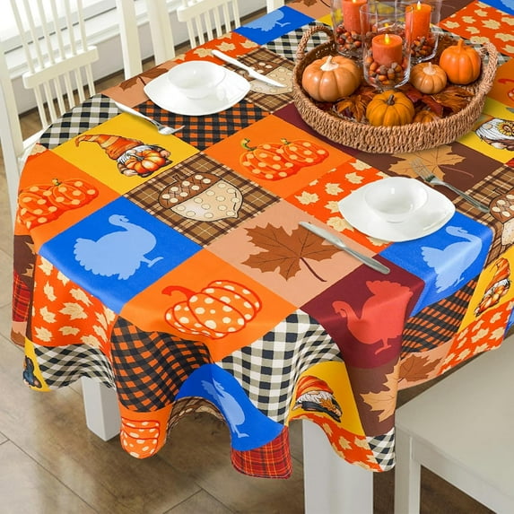 Thanksgiving Turkey Tablecloth Waterproof Fall Pumpkin Table Cloth for Fall Harvest Thanksgiving Home Decoration - 60" X 84" Oval