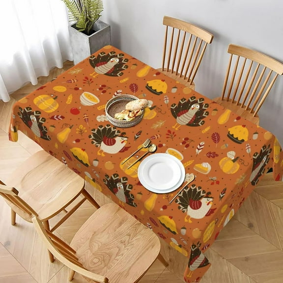 Thanksgiving Turkey Tablecloths Polyester Table Cloth for Kitchen Dinning Table Washable Table Cover for Parties Wedding Picnic