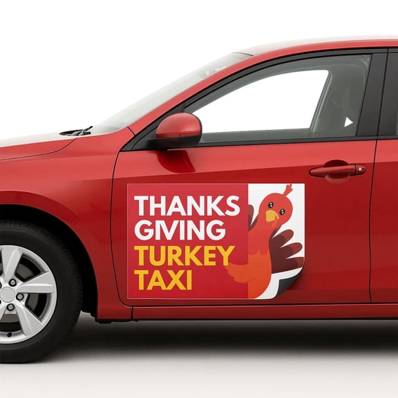 Thanksgiving Turkey Taxi Car Magnet Sign by DC | Flexible Car Magnetic Sheets with Adhesive Backing | 12"x18" Bumper Magnet Sticker for Vehicles, Trucks & Business Advertising Signs | 2 PC | USA Made